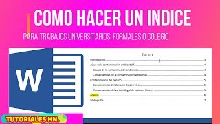 COMO HACER UN INDICE EN WORD CON NORMAS APA COMO CREA TABLA DE CONTENIDO AUTOMATICAMENTE [upl. by Anya]